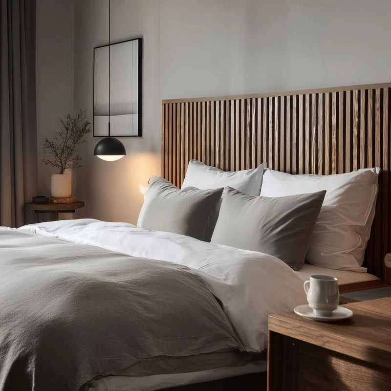 Sänggavel i akustikpanel, höjd 135 cm, bredd 245 cm, träslag valnöt (premiumutförande)