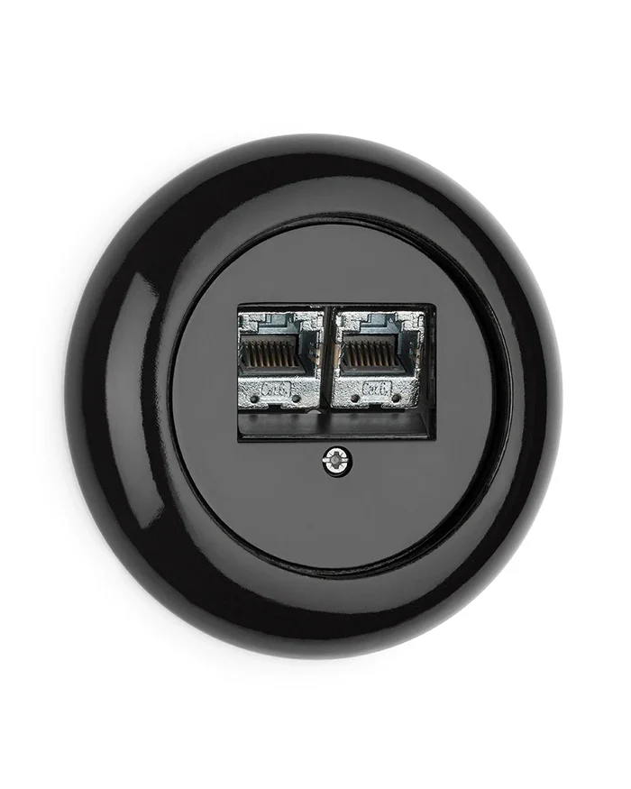 Datajack svart porslin - THPG infällt