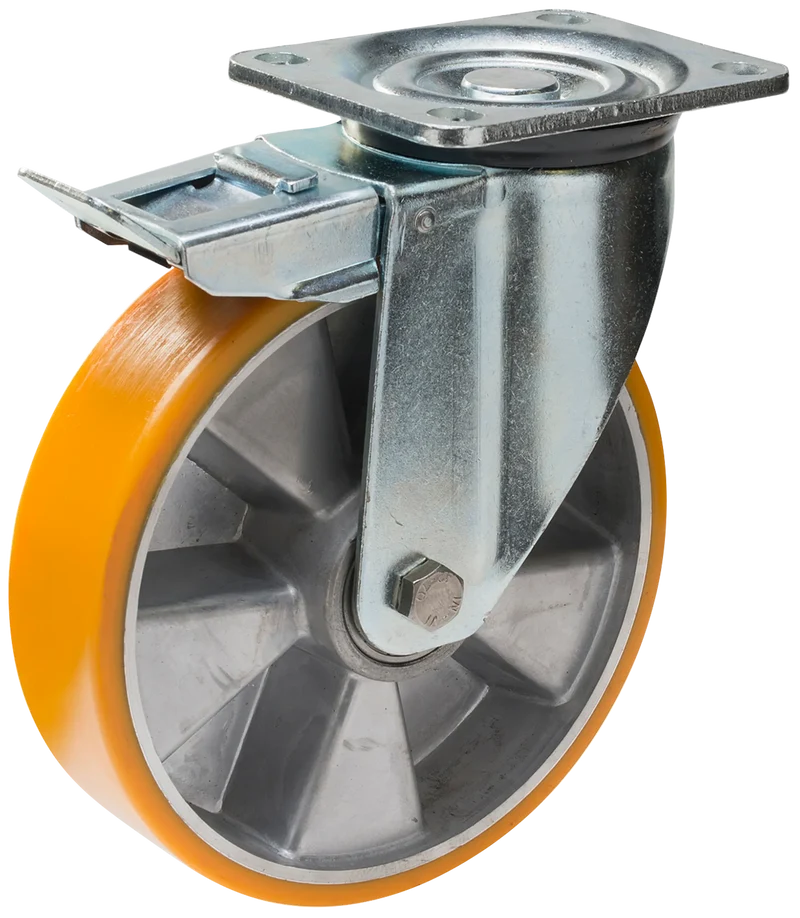 Länkhjul typ 8P PU/AL plåtbygel gjuten PU-bana Swede-wheel