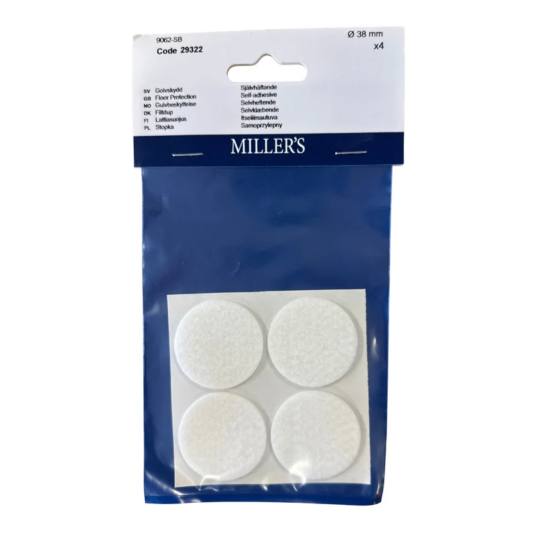Golvskydd Millers Filt Vit 38 mm - 4-pack Självhäftande