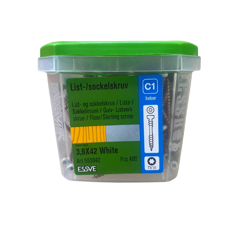List-/Sockelskruv ESSVE Vit TX10 3,9x42 mm 400-pack Trä/Stålregel