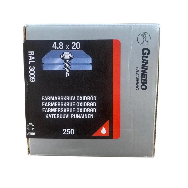 Farmarskruv Gunnebo Fastening Oxidröd RAL 3009 4,8x20 mm 250-pack