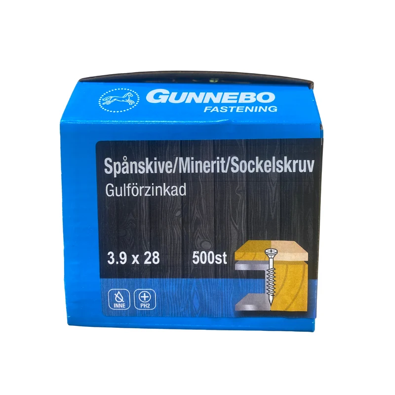 Spånskive-/Sockelskruv Gunnebo Fastening Gulförzinkad PH2 3,9x28 mm 500-pack