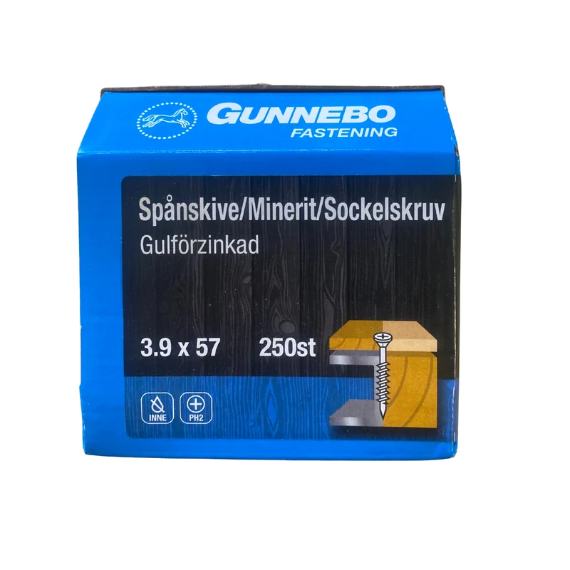 Spånskive-/Sockelskruv Gunnebo Fastening Gulförzinkad PH2 3,9x57 mm 250-pack