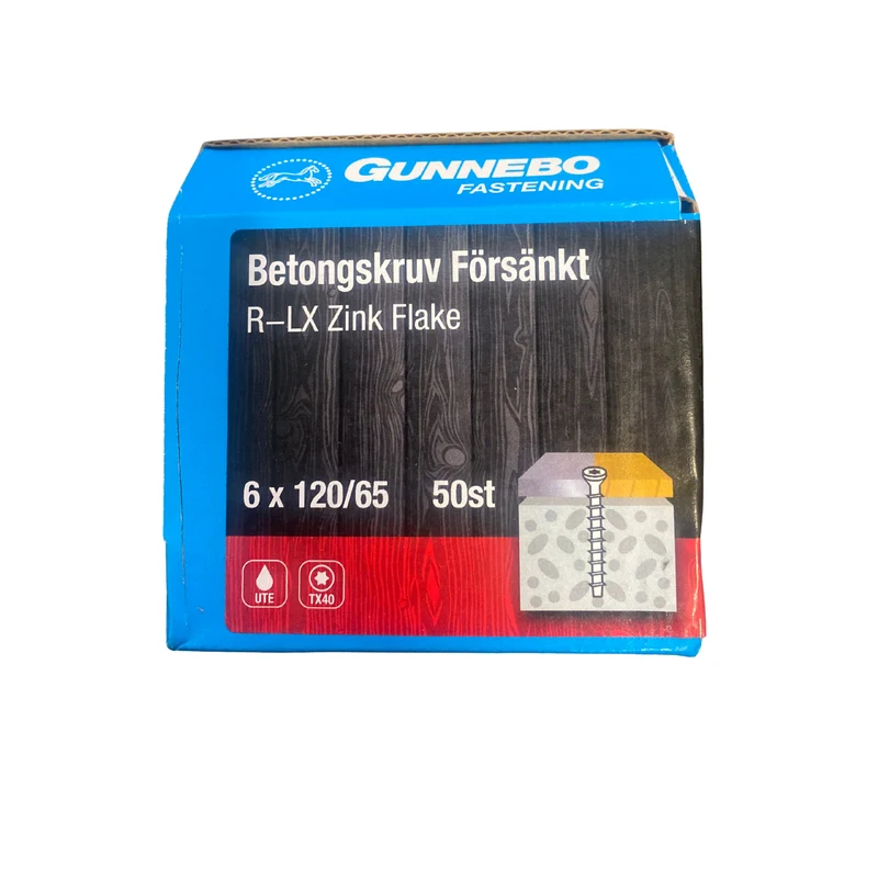 Betongskruv Försänkt R-LX Zink Flake 6x120/65 mm Gunnebo - 50 st