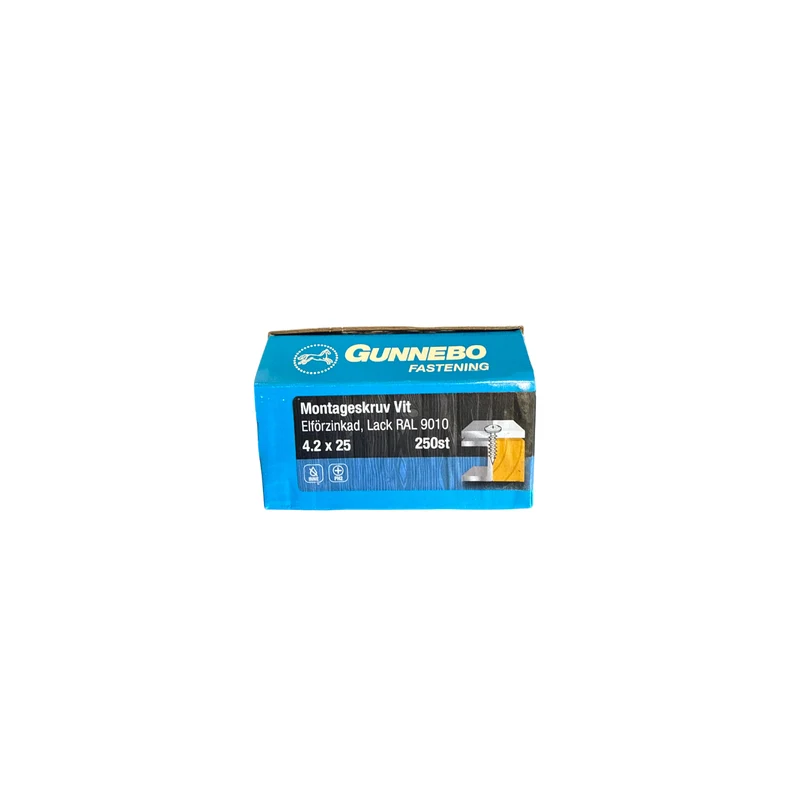 Montageskruv Vit RAL 9010 Elförzinkad 4,2x25 mm Gunnebo - 250 st