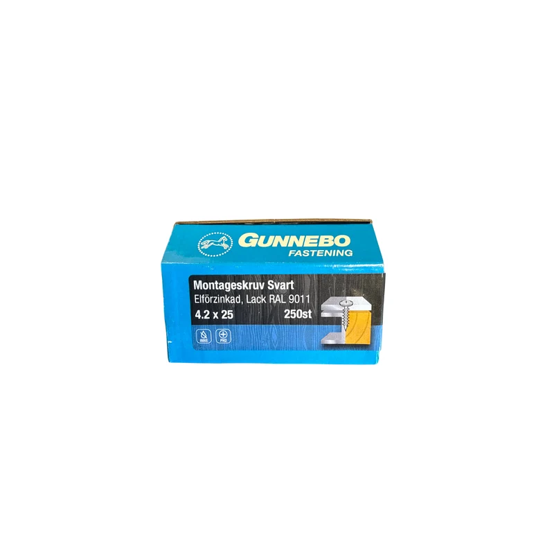 Montageskruv Svart RAL 9011 Elförzinkad 4,2x25 mm Gunnebo - 250 st