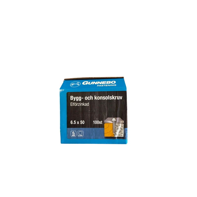 Bygg- och Konsolskruv Elförzinkad 6,5x50 mm Gunnebo - 100 st