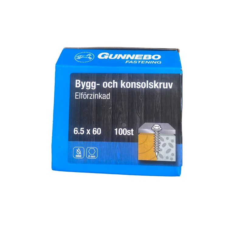 Bygg- och Konsolskruv Elförzinkad 6,5x60 mm Gunnebo - 100 st