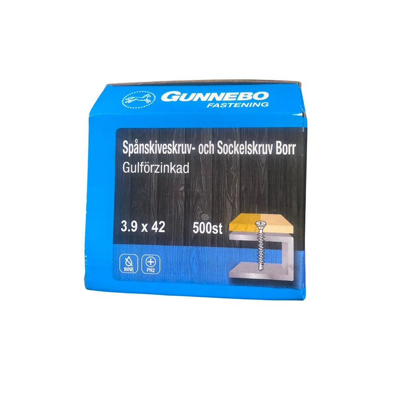 Spånskiveskruv- och Sockelskruv Borr Gulförzinkad 3,9x42 mm Gunnebo - 500 st