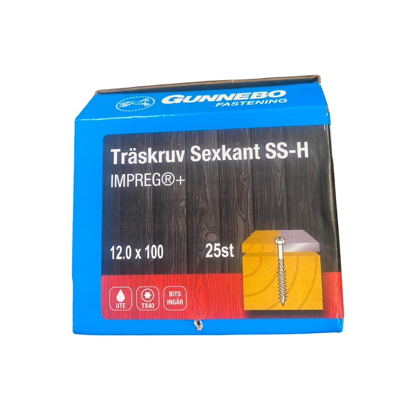Träskruv Sexkant SS-H Impreg+ 12,0x100 mm TX40 Gunnebo - 25 st
