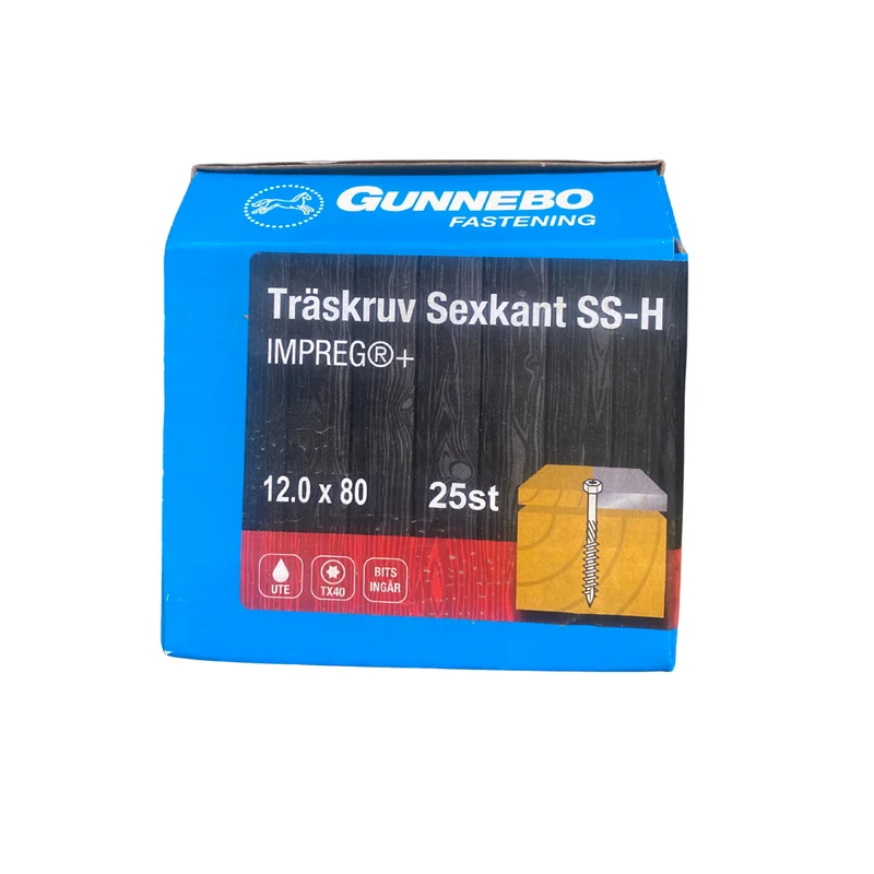 Träskruv Sexkant SS-H Impreg+ 12,0x80 mm TX40 Gunnebo - 25 st