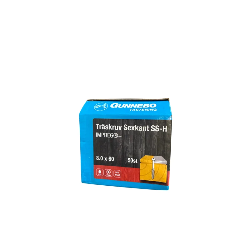 Träskruv Sexkant SS-H Impreg+ 8,0x60 mm TX40 Gunnebo - 50 st