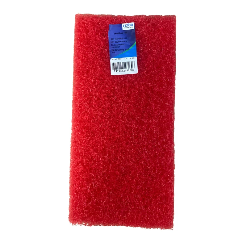 Skurblock i röd nylon för svåråtkomliga ytor, Fixor, 125x250 mm
