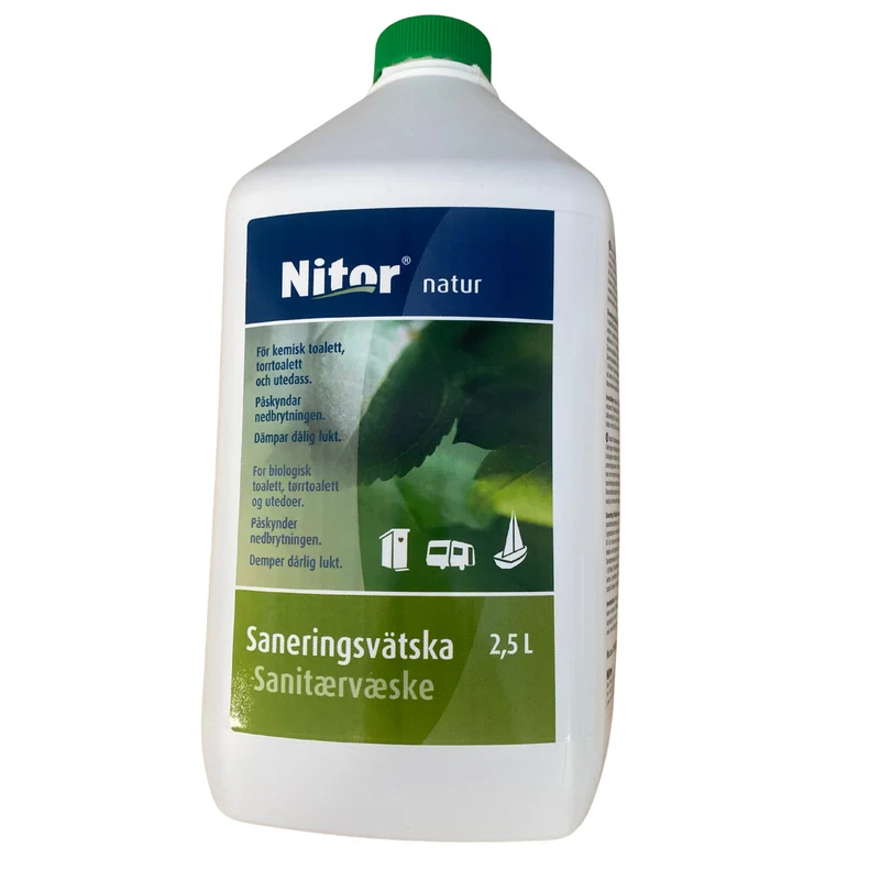 Biologisk saneringsvätska för kemisk toalett och torrtoalett, Nitor Natur, 2,5 liter