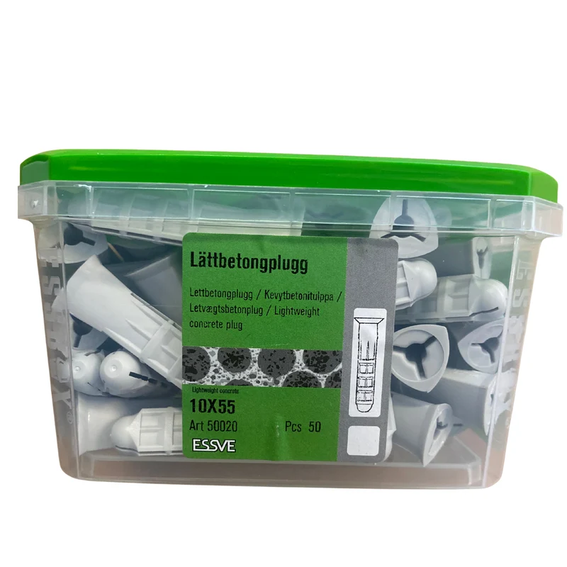Lättbetongplugg 10x55 mm ESSVE Nylon för Leca och Ytong 50-pack