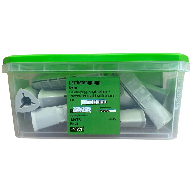 Lättbetongplugg 14x75 mm ESSVE Nylon för Leca och Ytong 20-pack