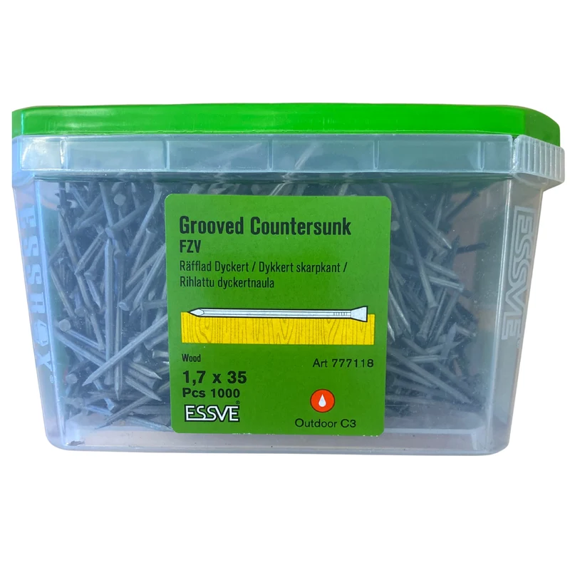 Räfflad Dyckert 1,7x35 mm Skarpkant ESSVE Varmförzinkad 1000-pack