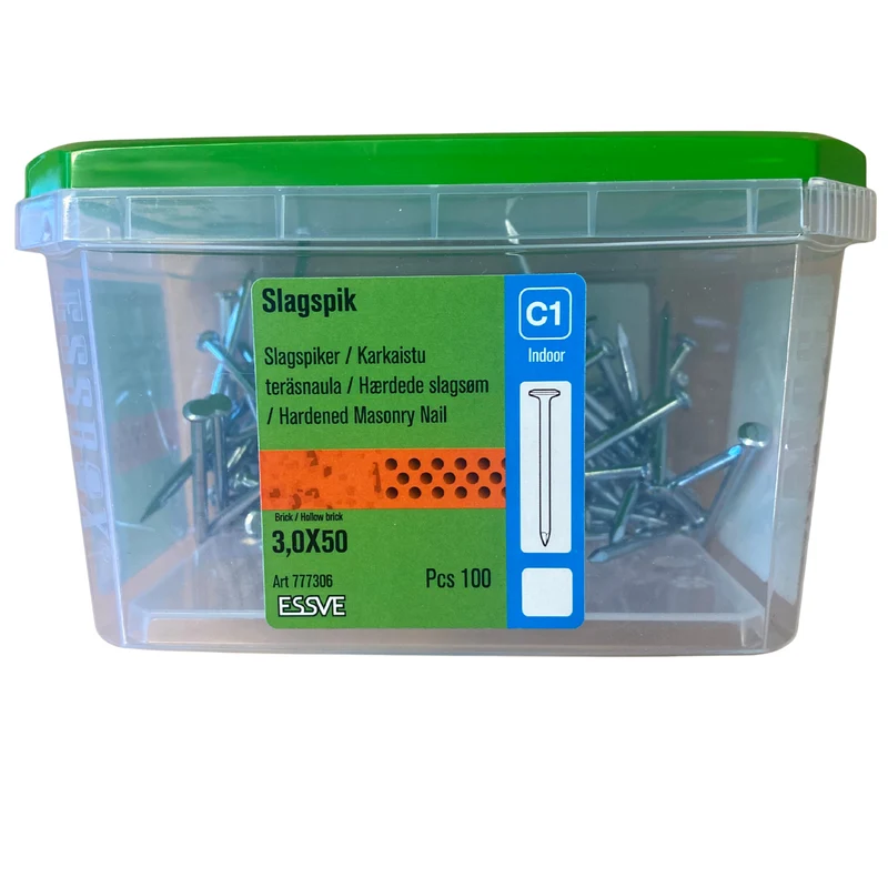 Slagspik 3,0x50 mm ESSVE Härdad för Betong och Tegel 100-pack