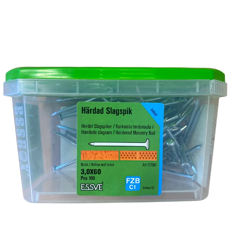 Härdad Slagspik 3,0x60 mm ESSVE Blankförzinkad för Betong 100-pack