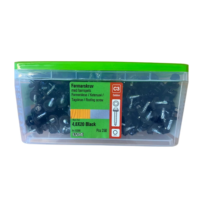 Farmarskruv 4,8x20 mm Svart ESSVE med Borrspets 250-pack