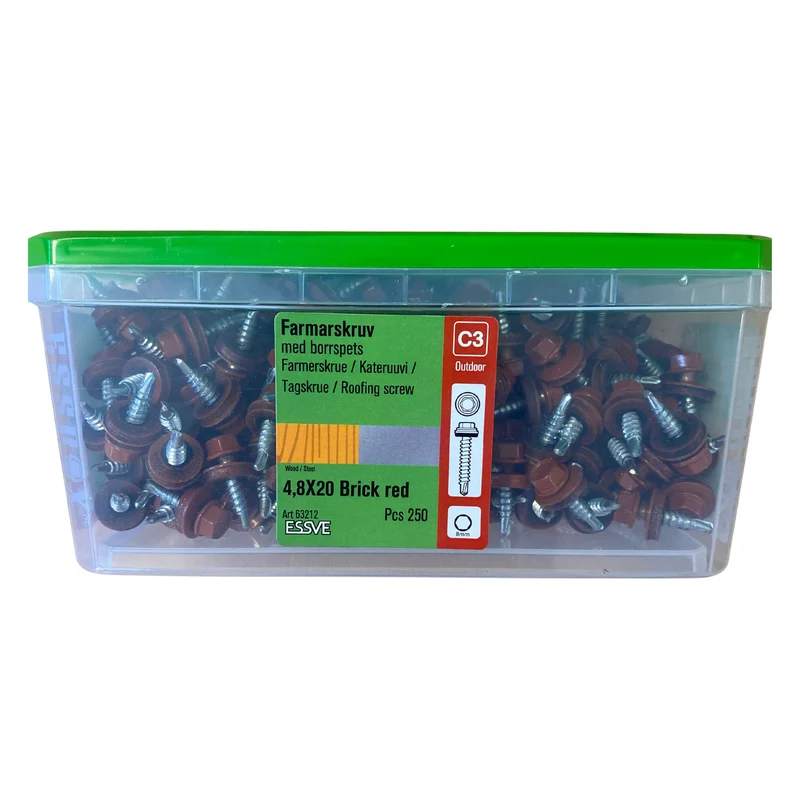 Farmarskruv 4,8x20 mm Tegelröd ESSVE med Borrspets 250-pack
