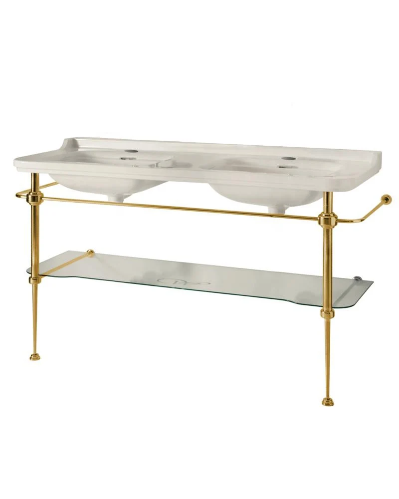 Art Deco - Dubbeltvättställ 150 cm med bronsben & glashylla