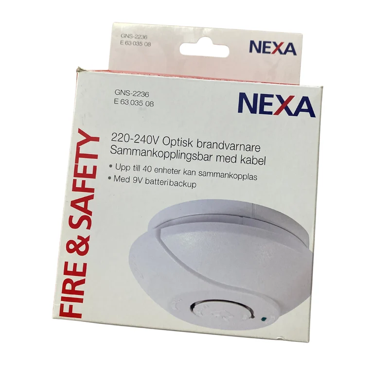 Nätansluten optisk brandvarnare med batteribackup, Nexa GNS-2236, sammankopplingsbar