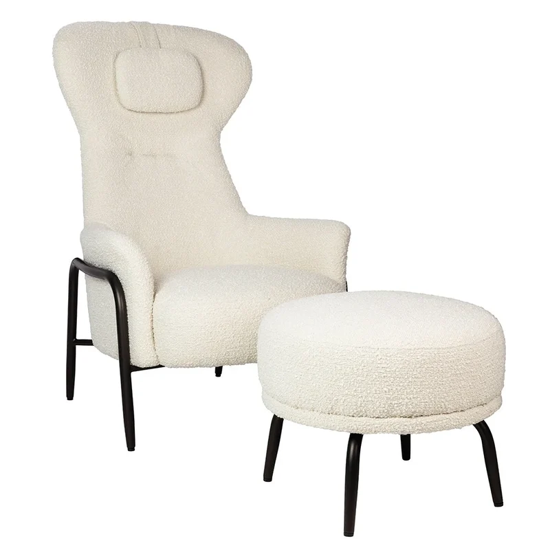 Fåtölj - TEDDY GRAND, beige med fotpall