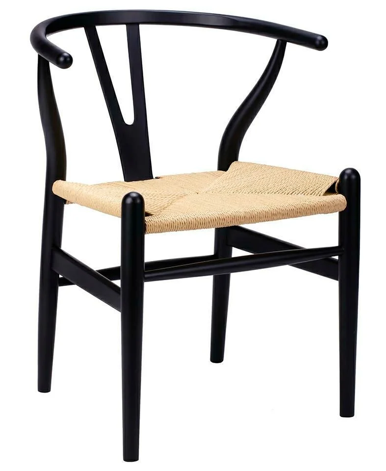 Stol - WISHBONE, naturfiber/bokträ svart