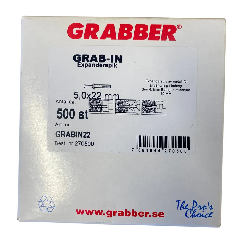 Expanderspik 5,0x22 mm för Betong Grab-In Metall 500-pack