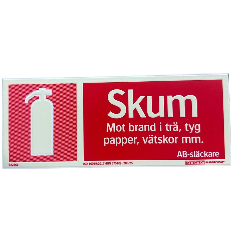 Skylt Skum brandsläckare AB-släckare Efterlysande Supernova® alu 250x100 mm