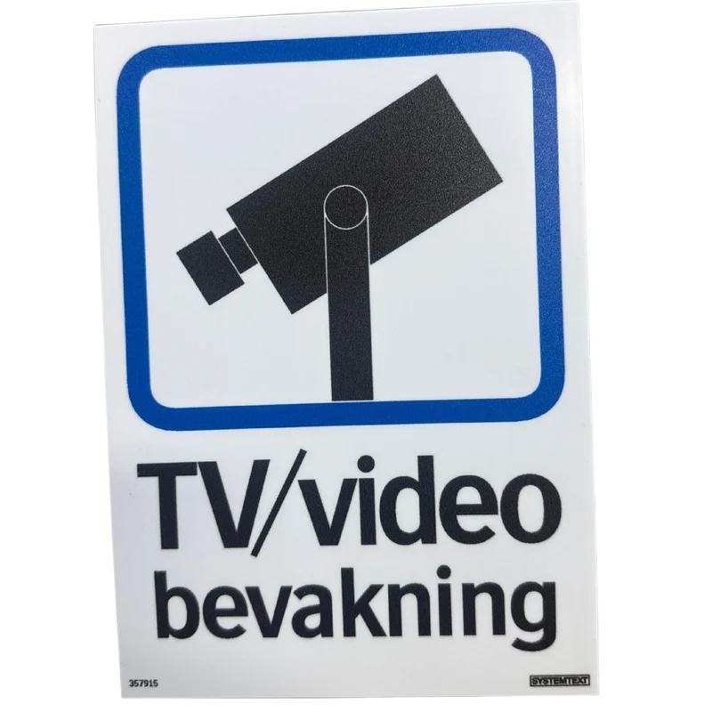 Varningskylt TV/video 148 - 210mm bevakning kameraövervakning SYSTEMTEXT