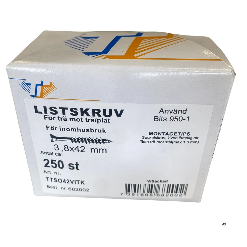 Listskruv Vitlackad 3.8x42 mm Arne Thuresson - 250-pack