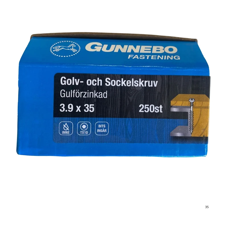 Golv- och sockelskruv Gulförzinkad 3.9x35 mm Gunnebo - 250-pack