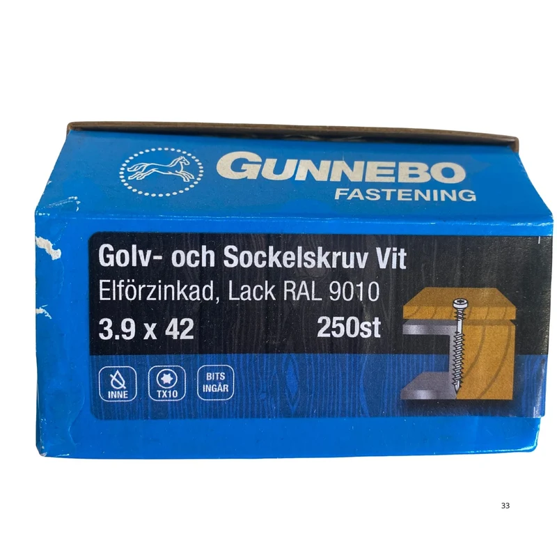 Golv- och sockelskruv Vit 3.9x42 mm Gunnebo - 250-pack