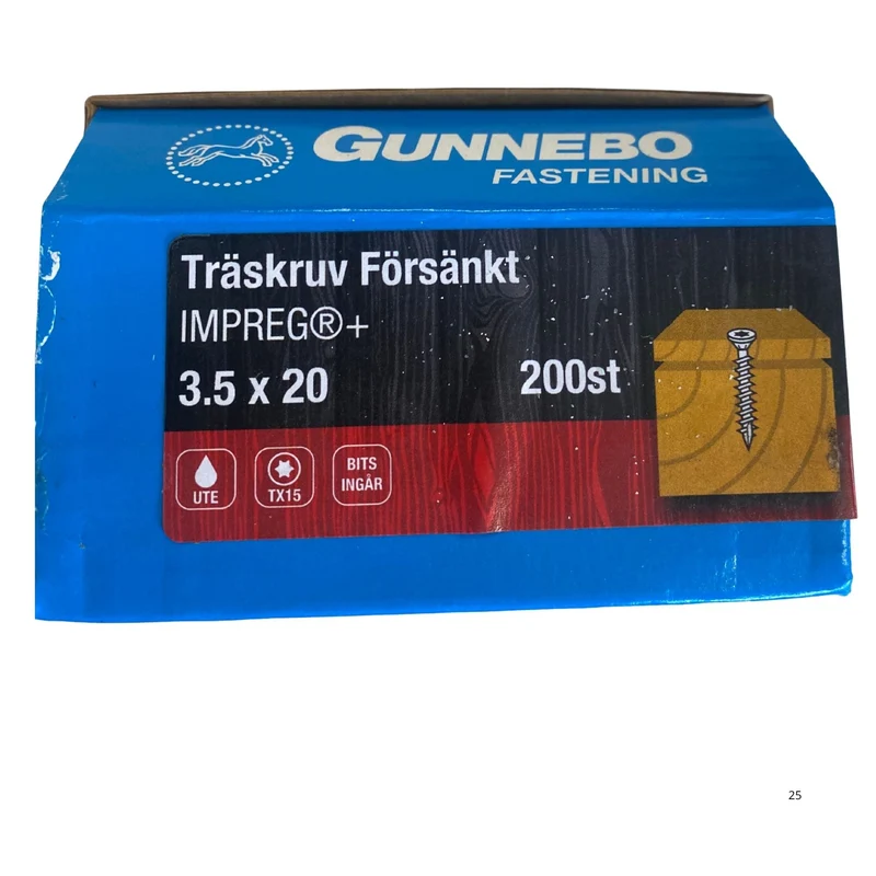 Träskruv Försänkt IMPREG+ 3.5x20 mm Gunnebo - 200-pack