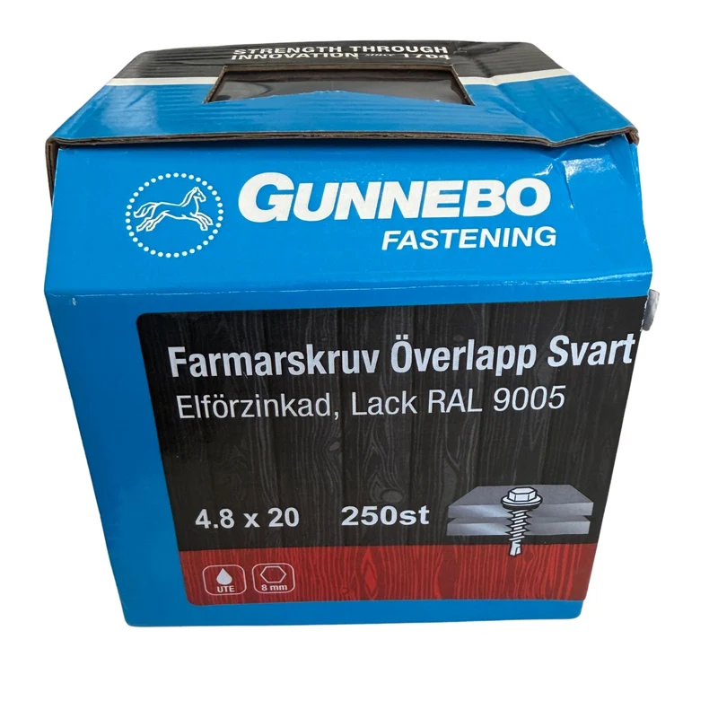 Farmarskruv Överlapp Svart 4,8x20mm - Gunnebo Fastening, 250 st