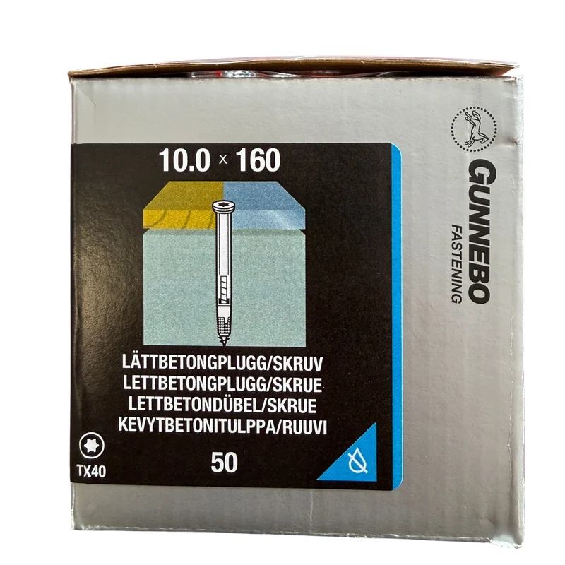 Lättbetongplugg/Skruv Elförzinkad 10,0x160 mm Gunnebo - 50 st