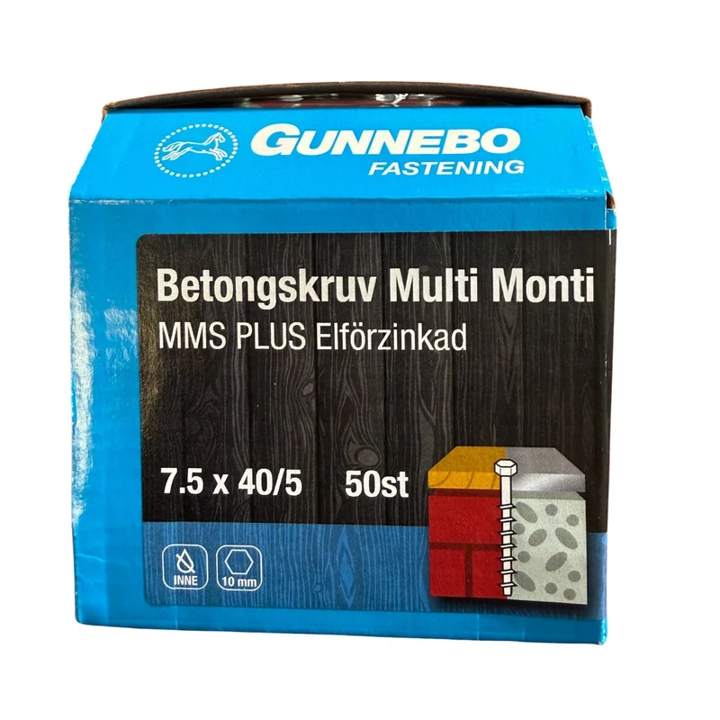 Betongskruv Multi Monti MMS Plus Elförzinkad 7,5x40/5 mm Gunnebo - 50 st