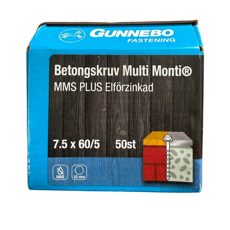 Betongskruv Multi Monti MMS Plus Elförzinkad 7,5x60/5 mm Gunnebo - 50 st