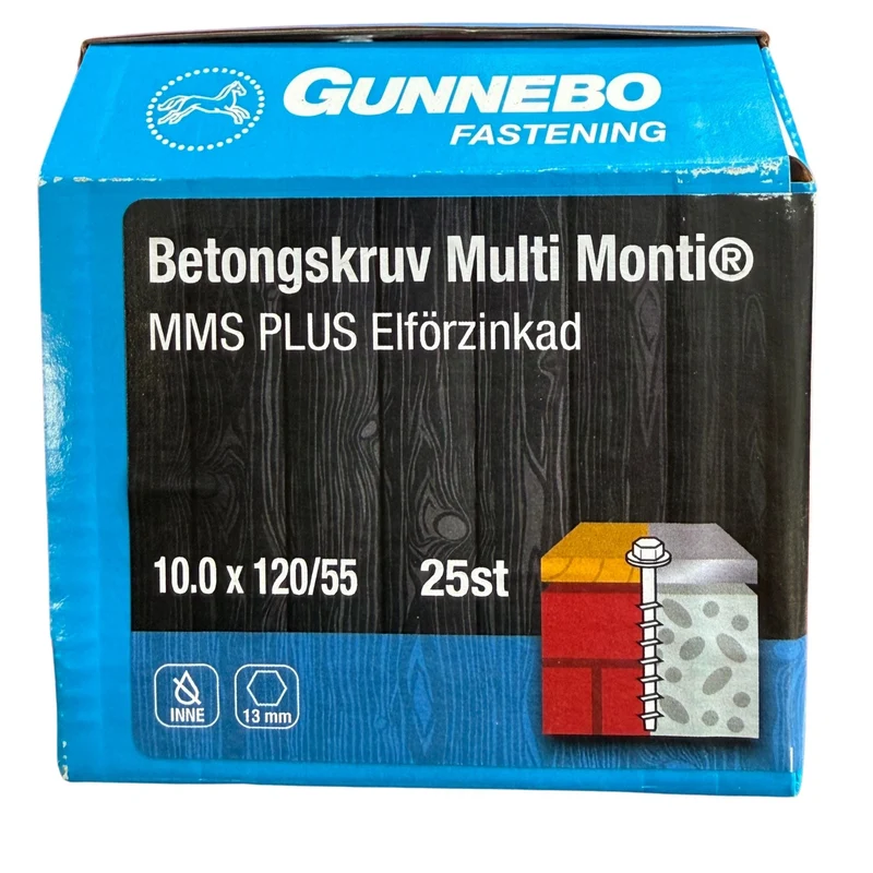Betongskruv Multi Monti MMS Plus Elförzinkad 10,0x120/55 mm Gunnebo - 25 st