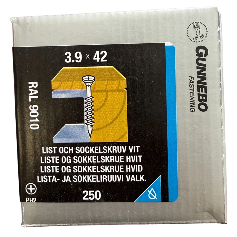 List och Sockelskruv Vit RAL 9010 3,9x42 mm Gunnebo - 250 st