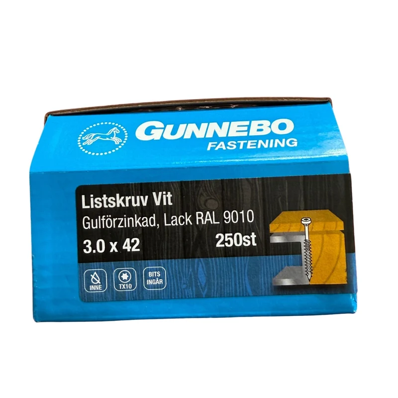 Listskruv Vit RAL 9010 3,0x42 mm Gunnebo - 250 st