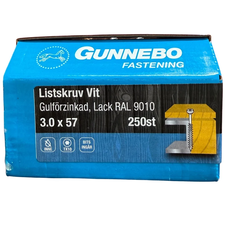 Listskruv Vit RAL 9010 3,0x57 mm Gunnebo - 250 st