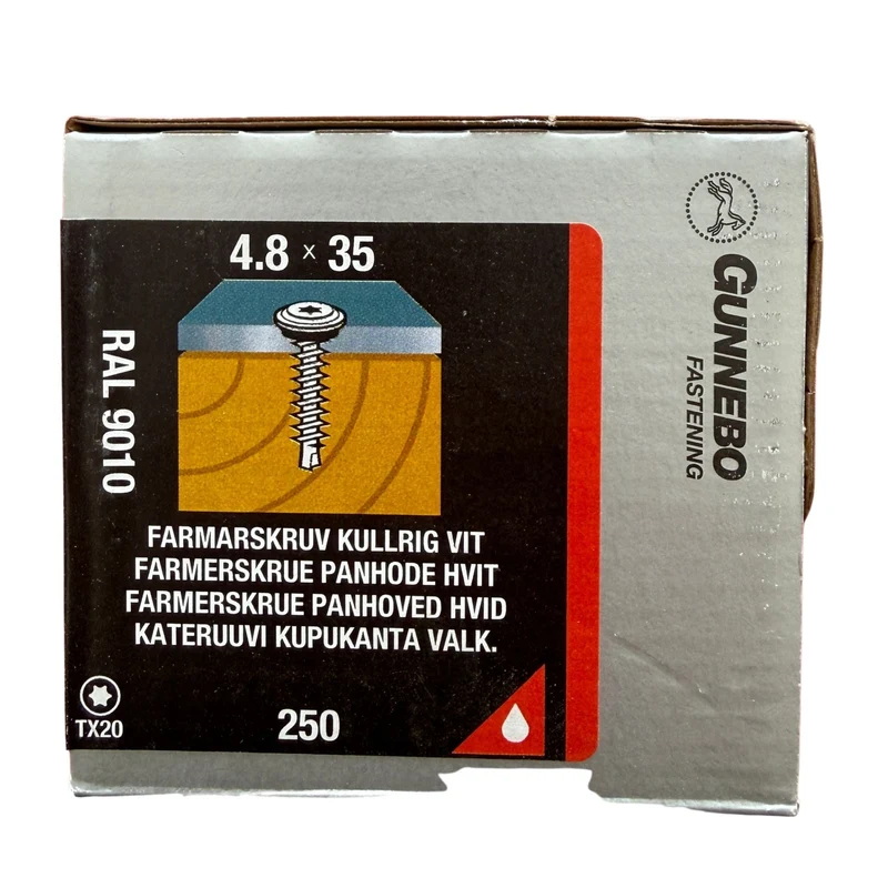 Farmarskruv Kullrig Vit RAL 9010 4,8x35 mm Gunnebo - 250 st