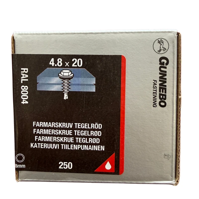 Farmarskruv Tegelröd RAL 8004 4,8x20 mm Gunnebo - 250 st