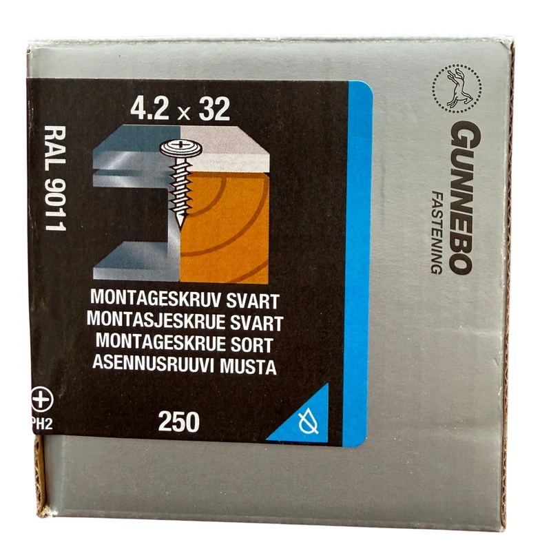 Montageskruv Svart RAL 9011 4,2x32 mm Gunnebo - 250 st