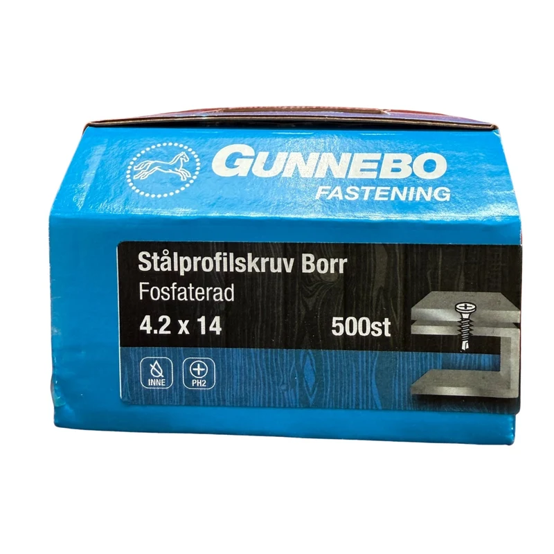 Stålprofilskruv Borr Fosfaterad 4,2x14 mm Gunnebo - 500 st