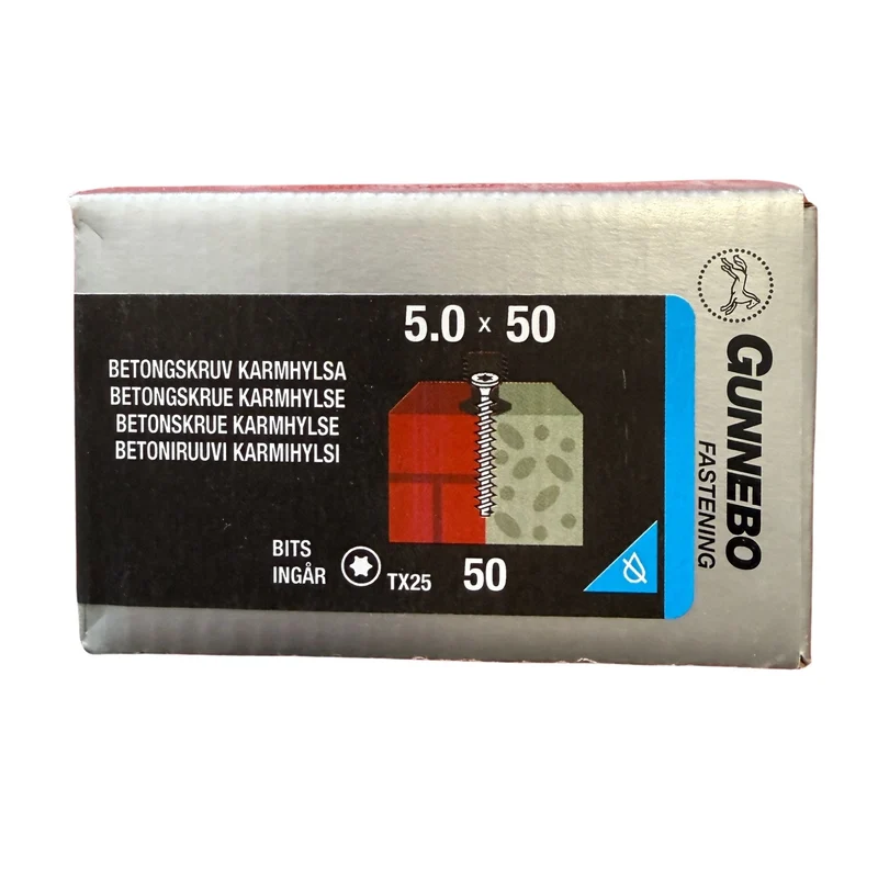 Betongskruv Karmhylsa Elförzinkad 5,0x50 mm Gunnebo - 50 st